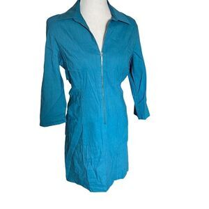 Nicole Miller Women's Office  Zipper Long Sleeve Mini Dress Teal Blue Large